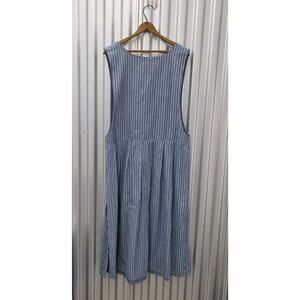 Vintage Mizz Lizz Denim Dress Deep V Neckline Drop Waist Size L 80s 90s Stripe